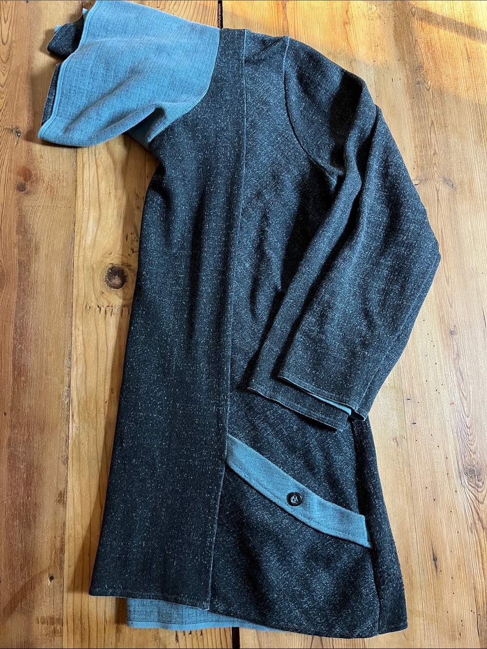 WILLOW L Heathered Blue Cowl Neck Tunic Top 3/4 Sleeve Lagenlook